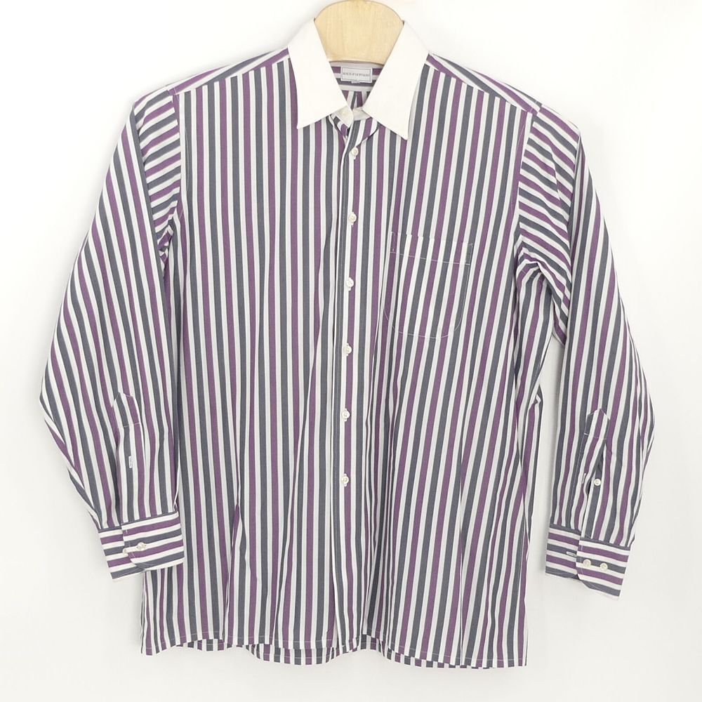 Maus & Hoffman Long Sleeve Button Up Shirt Purple Blue‎ Stripe Men's XL